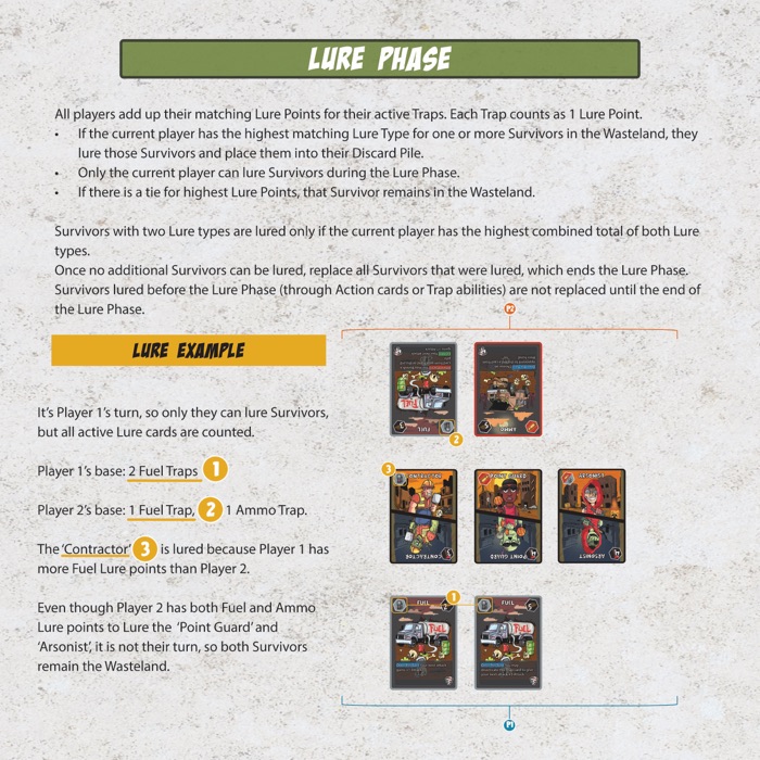 Lure example comparing Fuel and Ammo Lure Points across two bases against three Survivors